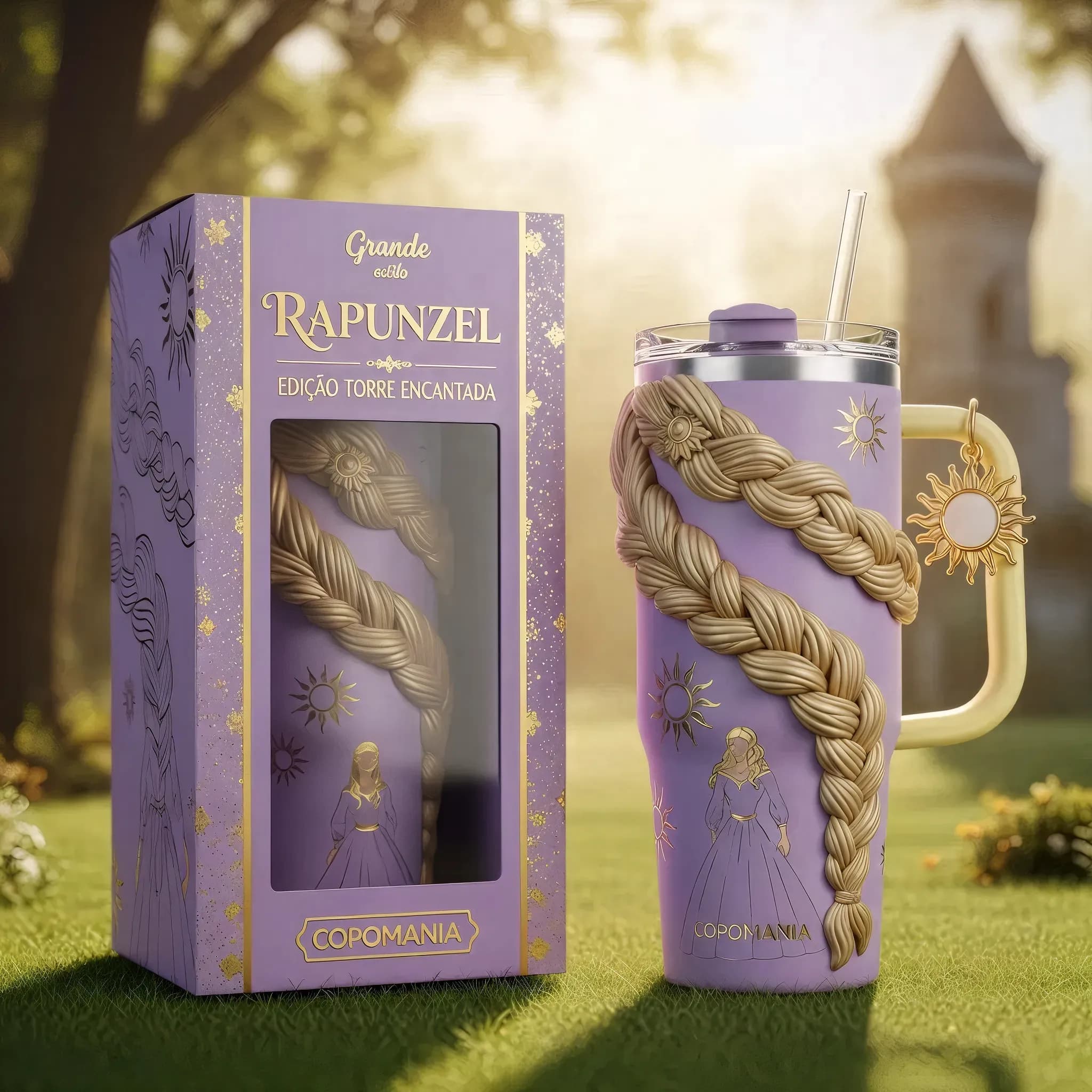 ☀️ Copo Térmico Rapunzel + Pingente Sol da Coroa 1,15 L 