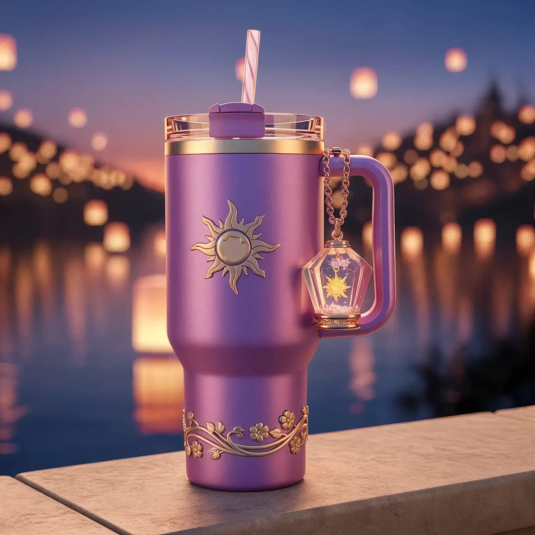 🌟 Copo Térmico Rapunzel Lanternas do Reino | 1,15 L 