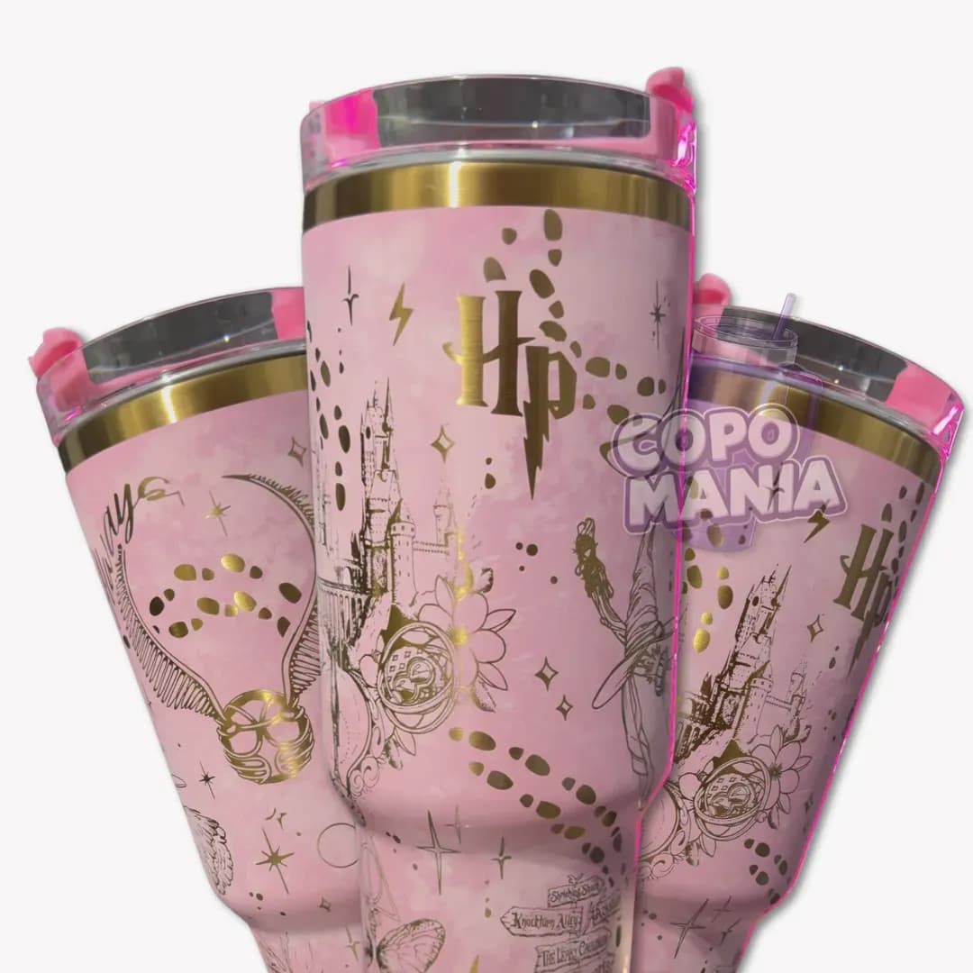 Copo Térmico 1L Harry Potter Oficial Rosa + Brinde 