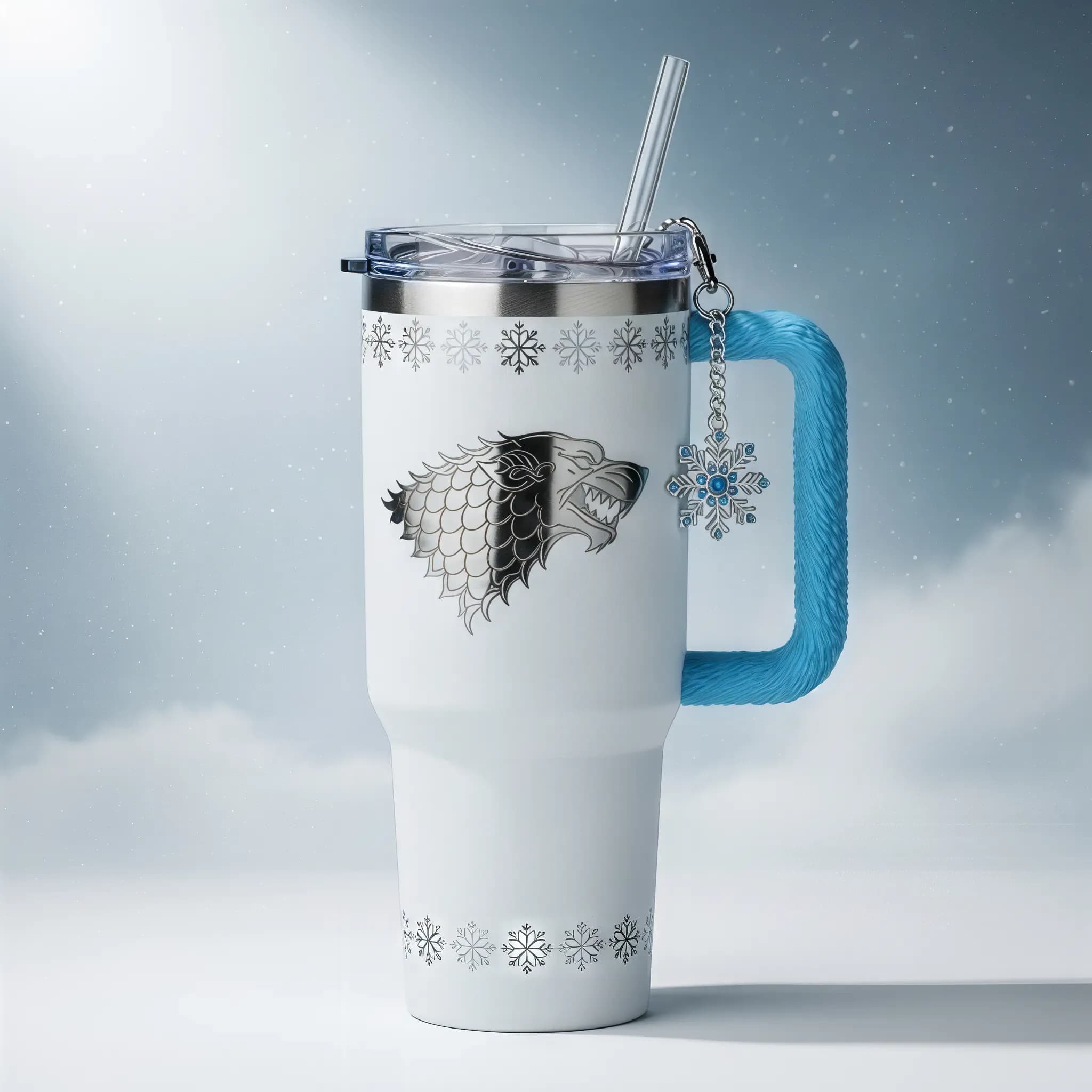 ❄️ Copo Térmico Casa Stark Neve do Norte 1,15 L + Pingente Brinde 