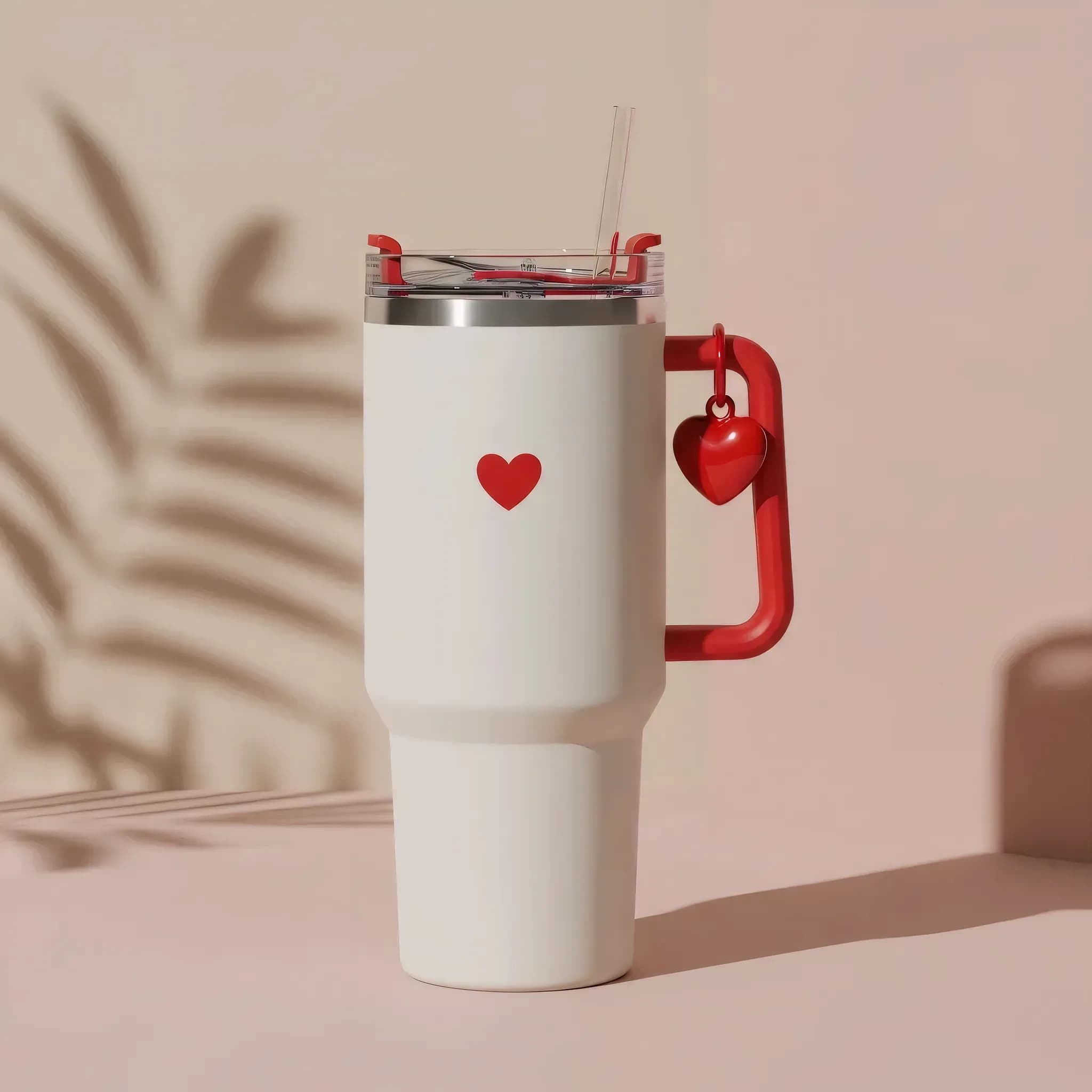 ❤️ Copo Térmico Coração Minimalista Branco e Vermelho 1,15 L + Pingente Brinde 