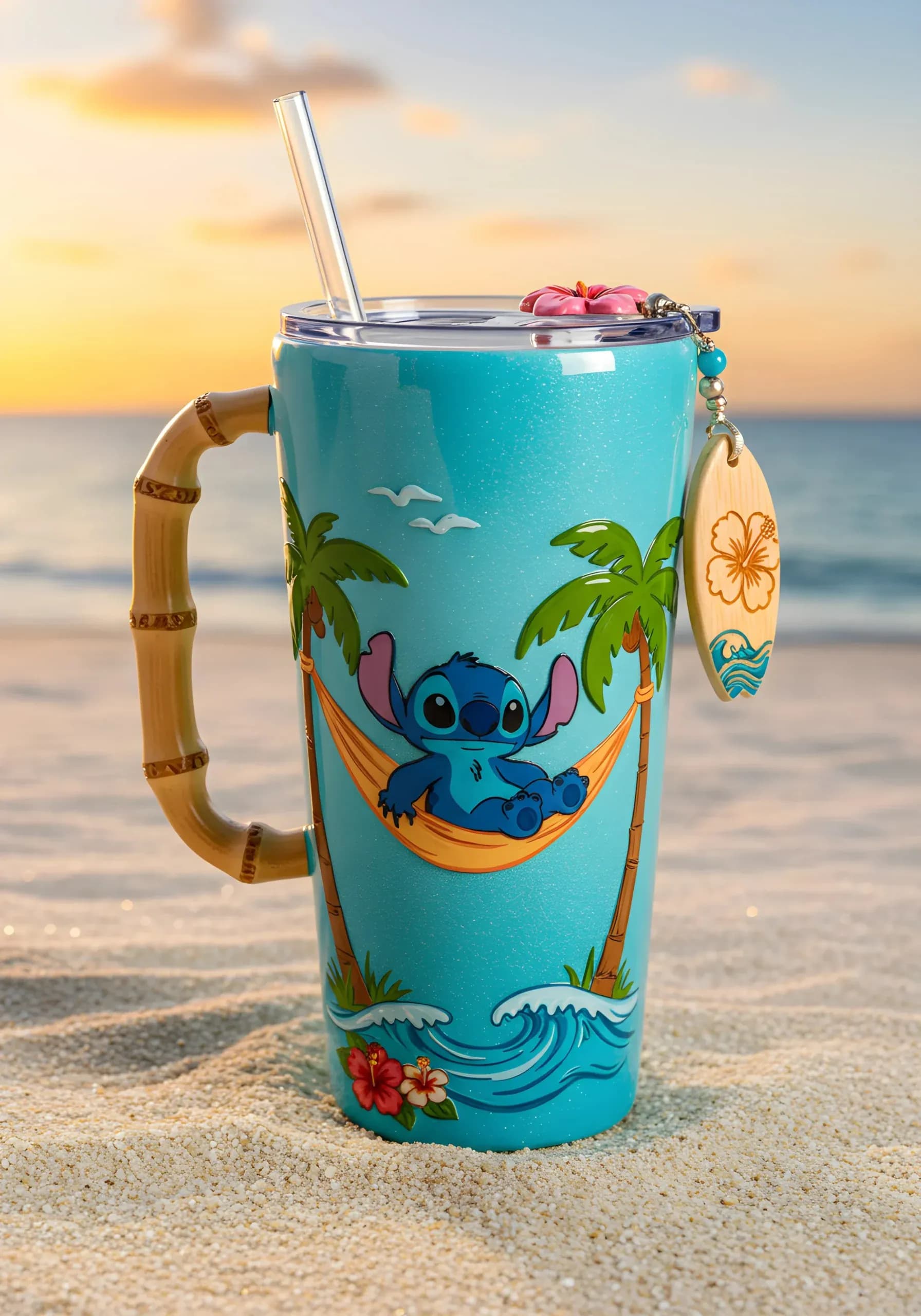 Copo Térmico + Pingente Stitch Praia 1,15L 